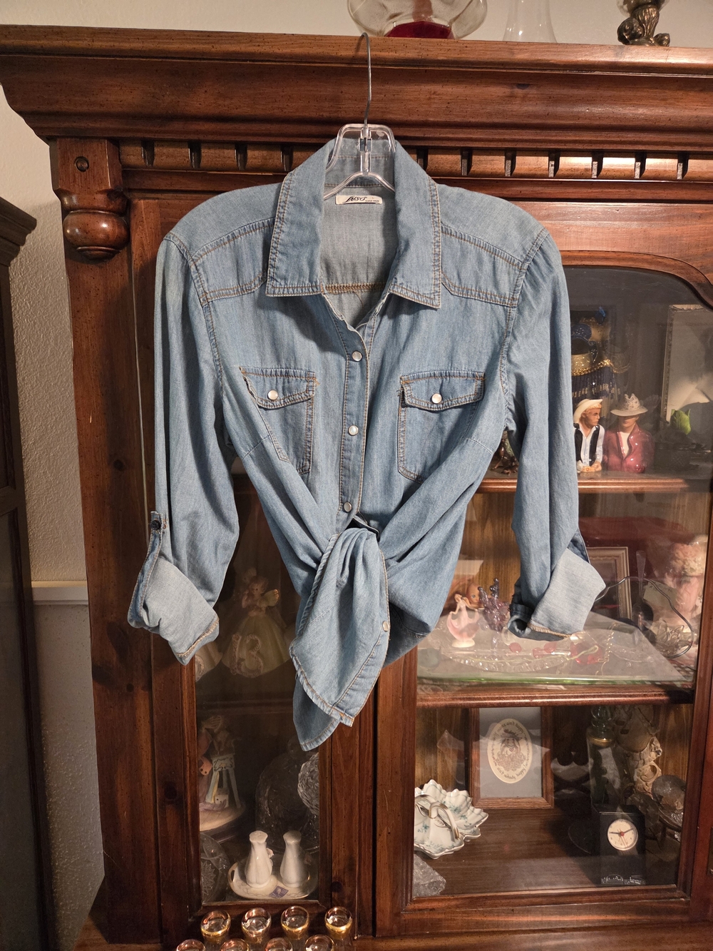 Blue Western Pearl Snap Shirt Long Sleeve Cowgirl Country Classic Ranch Rodeo